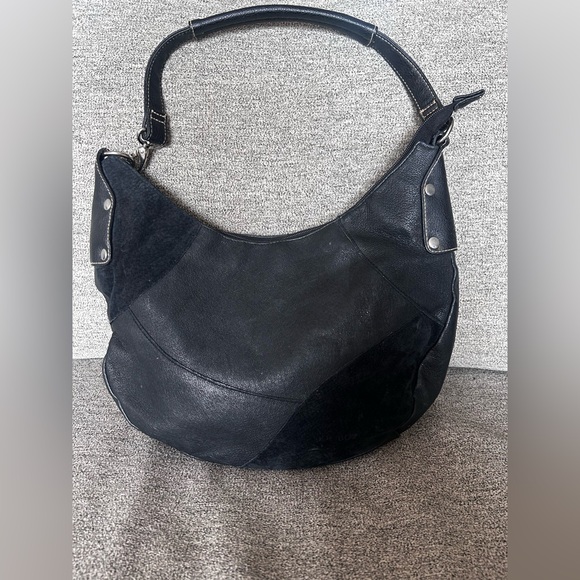 Joe Boxer Vintage Y2K Leather Suede Patchwork Black Shoulder Bag - Picture 1 of 9